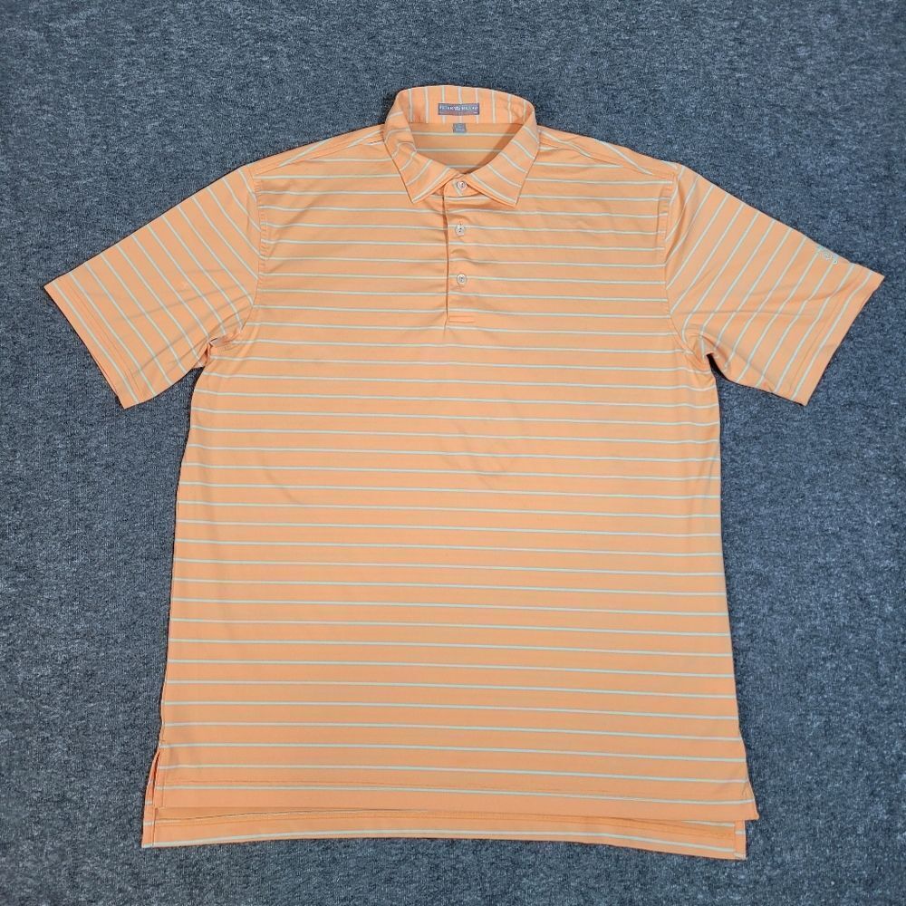 Peter Millar Summer Comfort Men's Golf Polo Shirt Size L Orange Blue Stripe